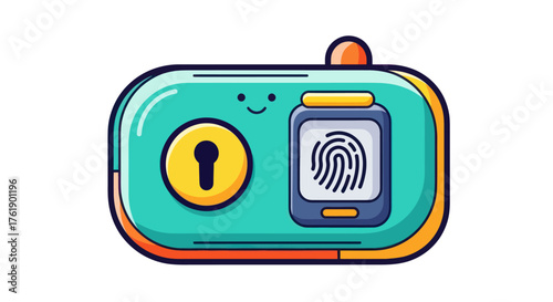 Cartoonish Digital Lock with Fingerprint Scanner and Keyhole.