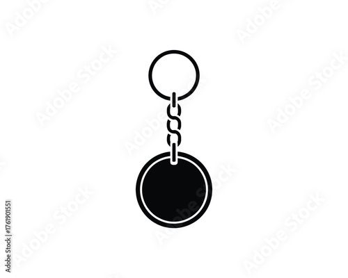 Simple black silhouette of a round keychain with a chain