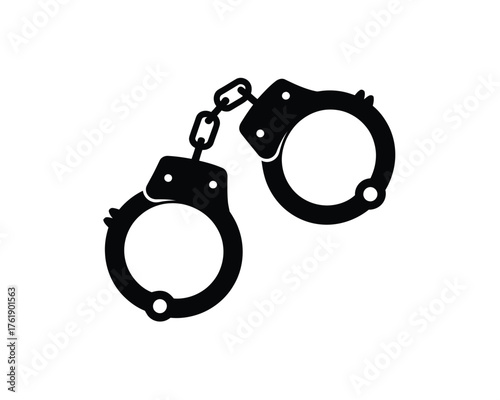 Black silhouette of handcuffs on a white background