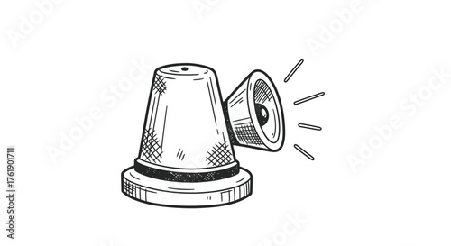 Vintage Fire Alarm Bell with Ringer Hand-Drawn Style.