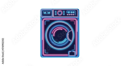 Neon-Style Washing Machine with Blue and Pink Lights.
