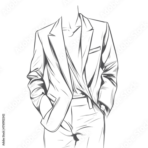 hand drawn doodle vector artwork of jacket with asymmetrical cut