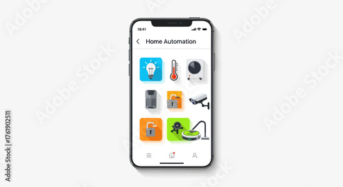 Modern Smartphone Displaying Home Automation Application Interface.