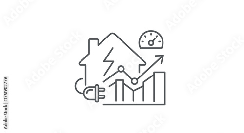 Energy Efficiency and Consumption Icon with House and Chart.