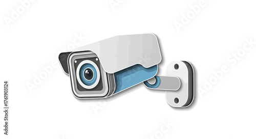 Modern White Surveillance Security Camera with Blue Lens Accent.