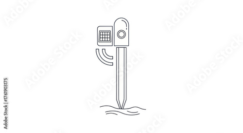 Smart Soil Sensor Line Art Illustration with Solar Panel.