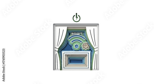 Stylized Digital Stage with Wi-Fi Symbol and Power On Icon.