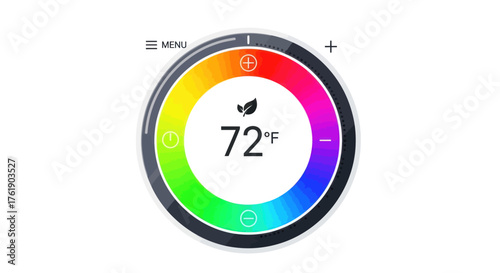 Smart Thermostat Displaying Temperature with Colorful Ring.