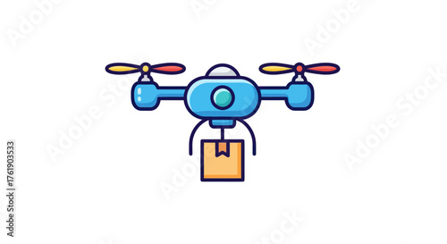 Blue Quadcopter Drone Delivering Package Icon Illustration.