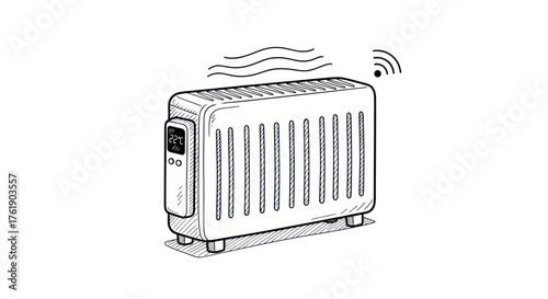 Illustrated Oil-Filled Radiator with Digital Display and Wi-Fi Signal.