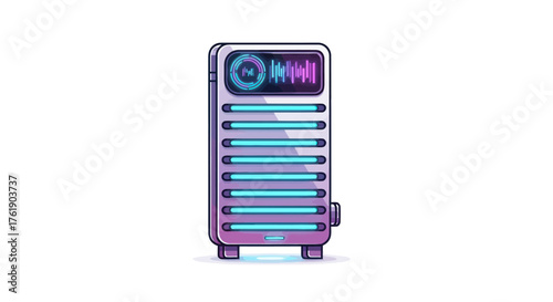 Cartoon Server Rack with Neon Lights and Detailed Components.