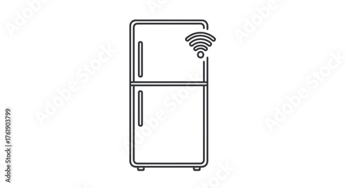 Outline Illustration of a Smart Refrigerator with Wi-Fi Symbol.
