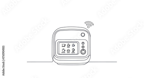 Line Art Illustration of a Smart Rice Cooker with Digital Display and WiFi Symbol.
