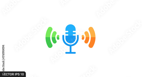 Colorful Microphone Icon with Sound Waves Indicating Audio Transmission.