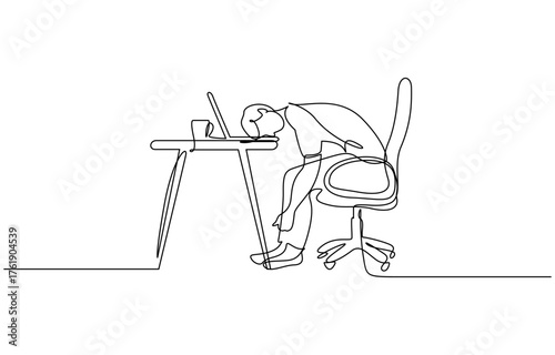 Continuous one line drawing professional burnout syndrome in black stroke isolated on transparent background