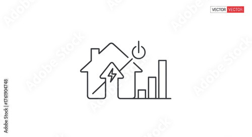 Hand-drawn House Energy Efficiency and Power Growth Icon.