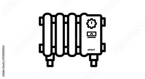 Smart Electric Radiator Icon with Control Panel and Gear Symbol.