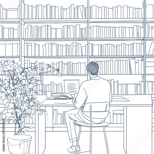 simple line art vector design of sweatshirt in a quiet library