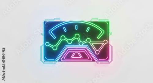 Neon gauge with fluctuating graph and indicator light.