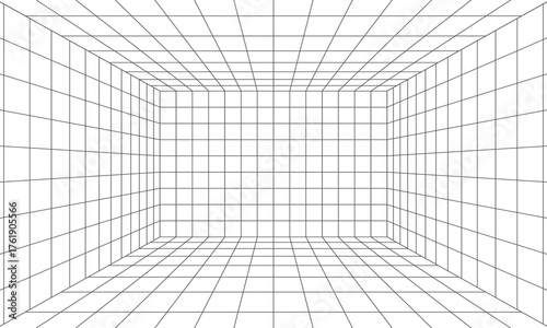 
Abstract curved perspective grid lines on white background