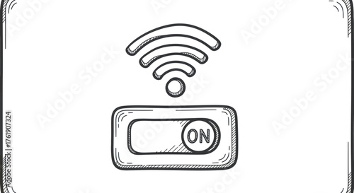 Sketch style illustration of a Wi-Fi symbol above a toggle switch in the ON position.