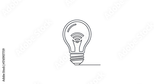 Light Bulb with WiFi Symbol: A Single Line Drawing Concept.