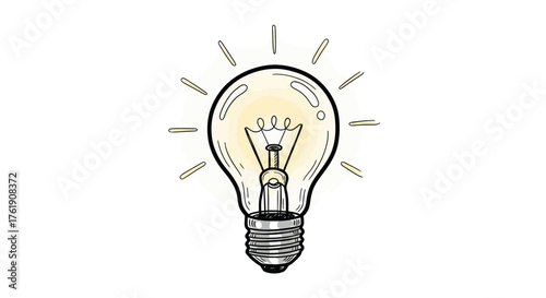 Bright Hand-Drawn Light Bulb Illustration with Glowing Filament.