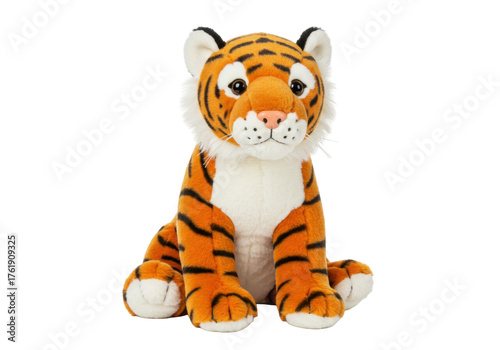 Konstfotografi Cute tiger plush toy isolated PNG, orange and black striped stuffed animal for k