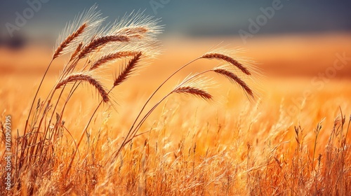Gentle breeze waves through golden wheat field rural landscape nature photography serene environment close-up view tranquility