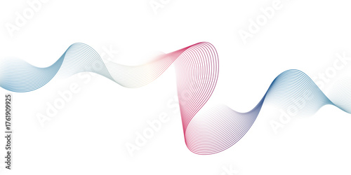 Elegant abstract wave background with smooth gradient colors blending from blue to pink on a white backdrop. Minimalist flowing line art design ideal for modern digital, tech, and creative themes.