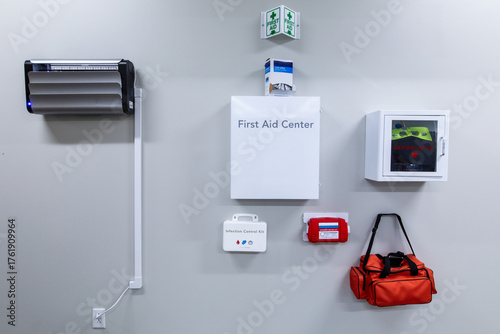 Photos wall with assortment of first aid tools