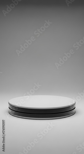 Minimalist Still Life - Stack of Plates on Gray Background.