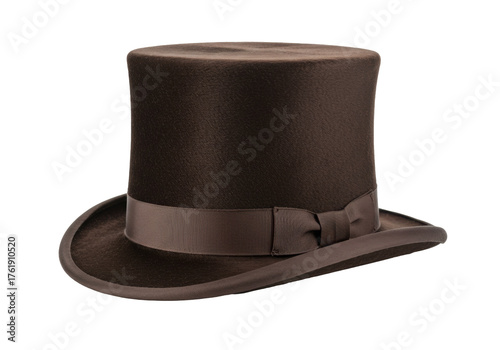 Elegant brown top hat isolated PNG, vintage formal headwear for Victorian era costume and steampunk fashion design on transparent background