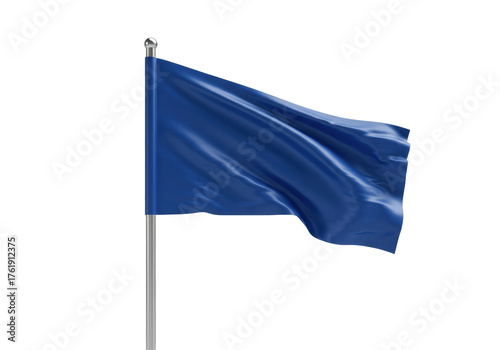 Waving blue flag isolated PNG on transparent background, single color banner for design elements and graphic resources