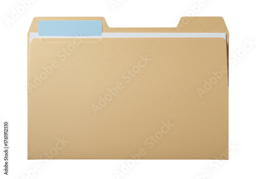 Manila file folder PNG isolated on transparent background, office document organizer for paperwork and storage, light brown paper container