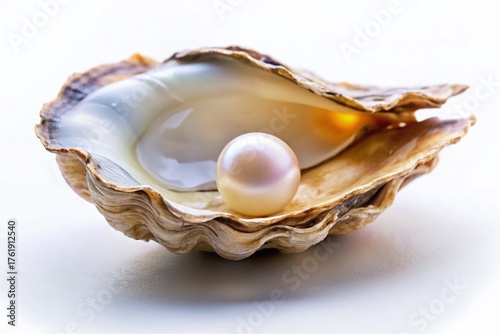 Luminous Pearl: Minimalist Oyster Shell Close-Up Stock Photo