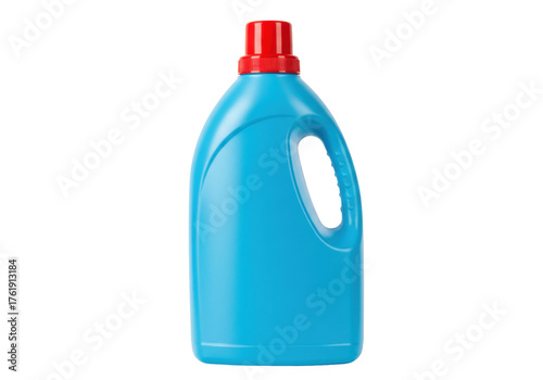 Slika na platnu Bright blue laundry detergent bottle with red cap isolated PNG, cleaning product