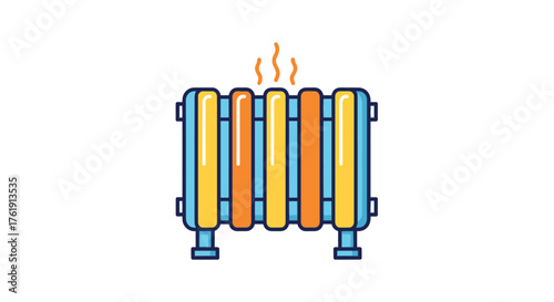 Colorful Cartoon Illustration of a Radiator with Steam.
