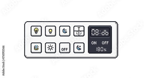 Modern Electronic Remote Control with Digital Display and Icon Buttons.