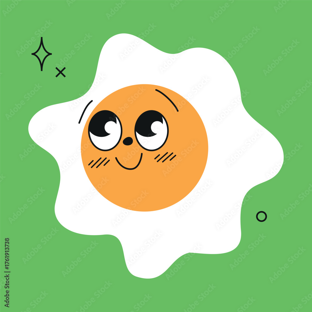 Fototapeta premium Daisy flower with cute face expression. Funny joyful emoji character, looking aside with big eyes