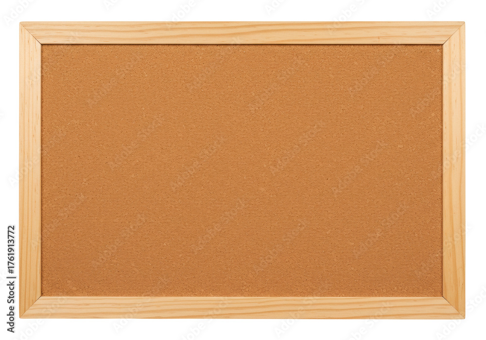 Fototapeta premium Cork board with wooden frame isolated PNG, bulletin board for notes and reminders on transparent background