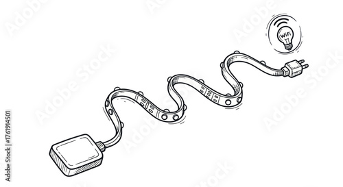 Flexible LED Strip Light with Power Adapter and Wireless Control Symbol.