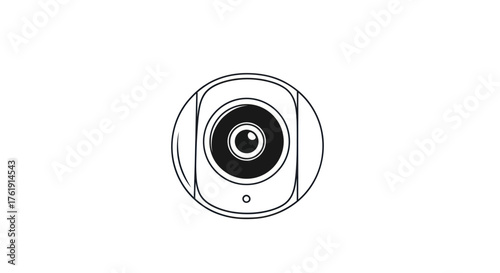 Modern Black and White Surveillance Camera with Lens.