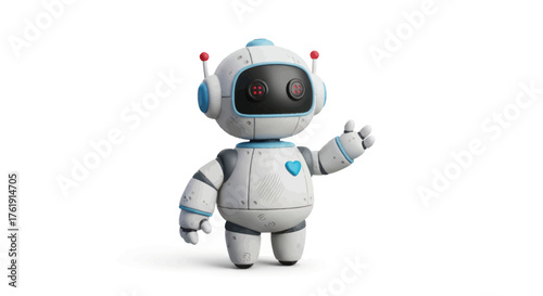 A friendly, cute white robot character with antennas and a digital face giving a thumbs-up gesture.