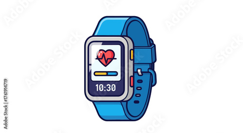 Blue Smartwatch Displaying Heart Rate and Time.