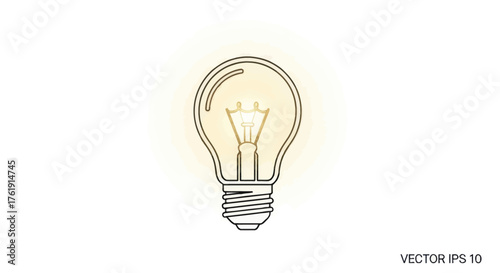 Classic Incandescent Light Bulb Outline with Glowing Filament.