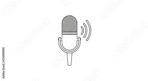 Simple Black and White Microphone with Sound Waves.