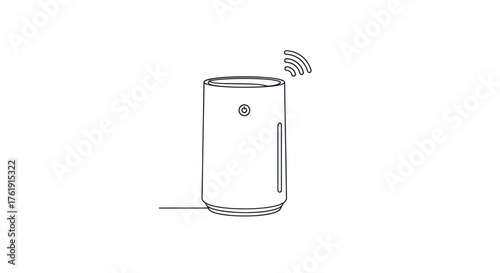 Smart Speaker with Wireless Signal, Minimalist Line Art Illustration.