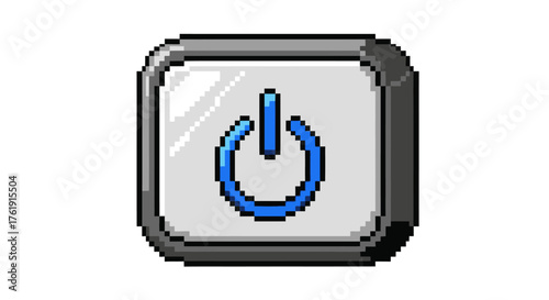 Pixelated Power Button with Blue Icon and Gray Frame.