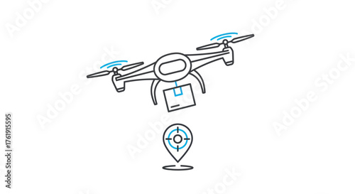 Delivery Drone with Package and Location Pin Icon.